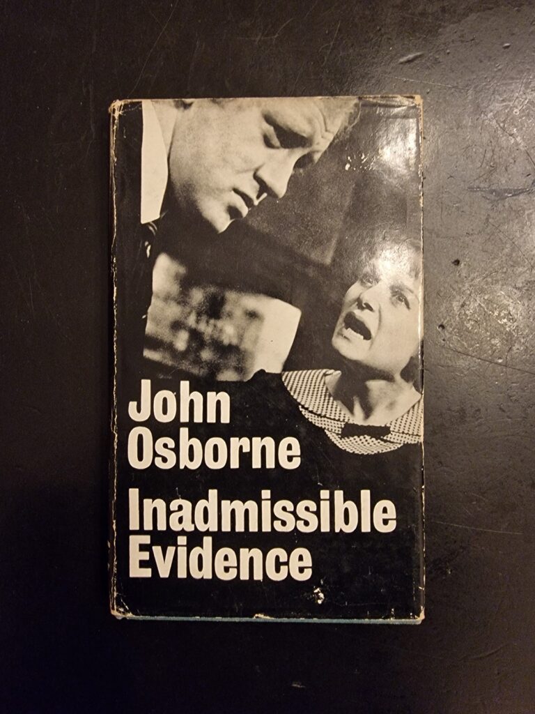 John Osborne's: Inadmissible evidence, signed with a message to Nicol Williamson 
